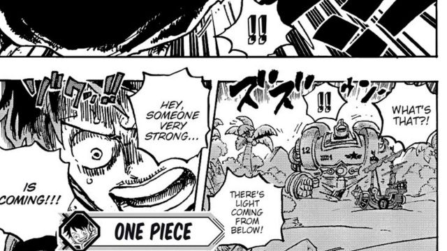 One Piece Chapter 1090 panel where Luffy senses Kizaru (Image via Shueisha)