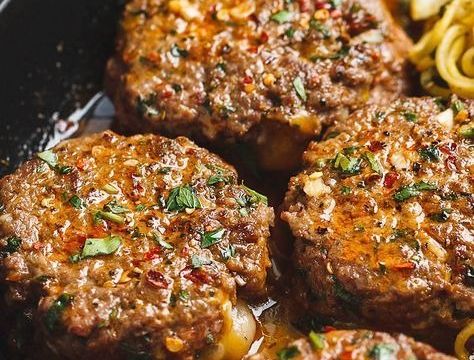 Classic Comfort: Hamburger Steaks with Onion Gravy Recipe for a Hearty...