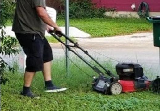 HT4. This is my dad, mowing my mom’s lawn. They’ve been divorced 28 years