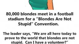 HT2. 80,000 blondes meet in a football stadium for a “Blondes Are Not Stupid” convention.